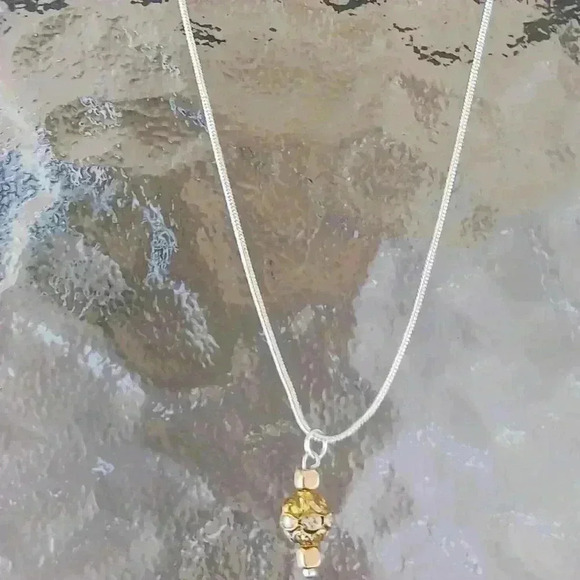 Silver Necklace with Rhinestone Charm - Picture 2 of 3